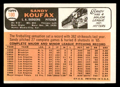 1966 Topps Baseball #100 Sandy Koufax Dodgers EX-MT 565561