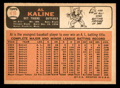 1966 Topps Baseball #410 Al Kaline Tigers NR-MT 565563