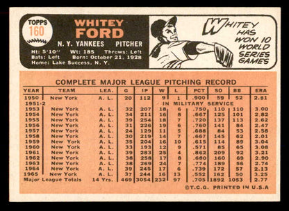 1966 Topps Baseball #160 Whitey Ford Yankees EX-MT 565566