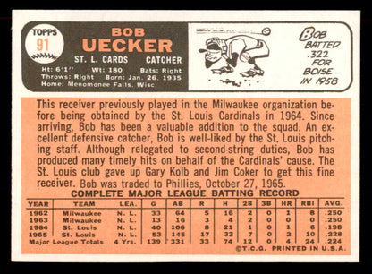 1966 Topps Baseball # 91 Bob Uecker Cardinals NR-MT Trade 565573