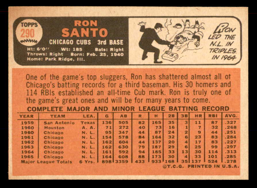 1966 Topps Baseball #290 Ron Santo Cubs NR-MT 565575