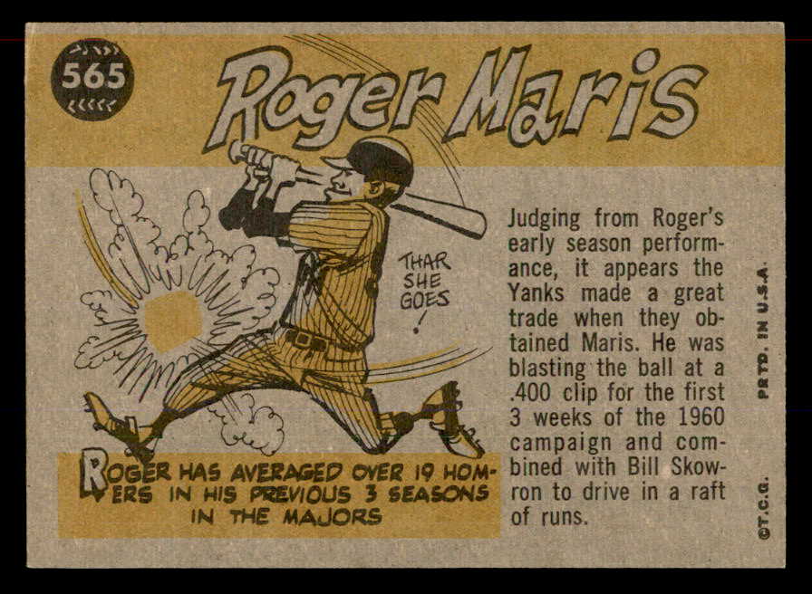 1960 Topps Baseball #565 Roger Maris A.S. Yankees EX-MT 565594
