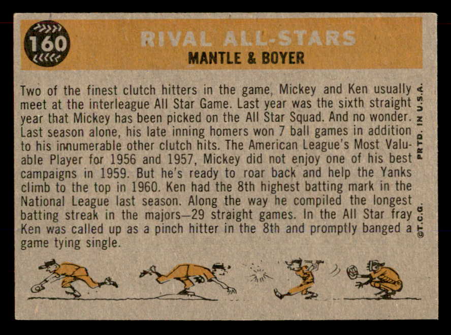1960 Topps Baseball #160 Mickey Mantle Ken Boyer EX-MT 565596