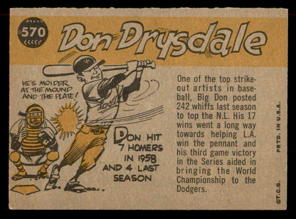 1960 Topps Baseball #570 Don Drysdale A.S. Dodgers EX+/EX-MT 565600