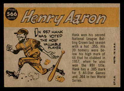 1960 Topps Baseball #566 Hank Aaron A.S. Braves EX+/EX-MT 565606