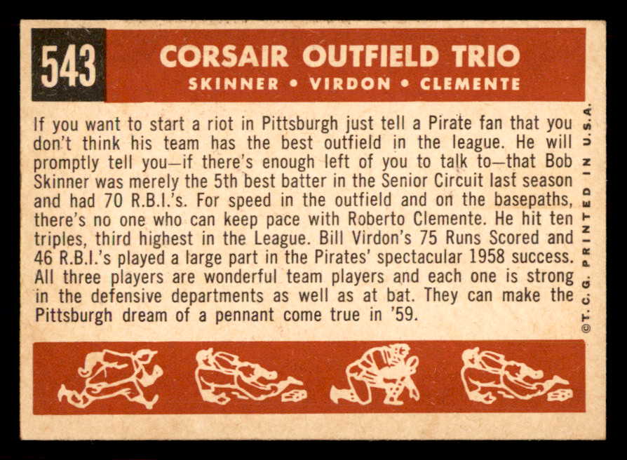 1959 Topps Baseball #543 Roberto Clemente Bill Virdon EX-MT 565608
