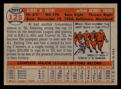 1957 Topps Baseball #125 Al Kaline Tigers EX-MT 565611