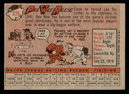 1958 Topps Baseball #375 Pee Wee Reese Dodgers EX-MT 565615