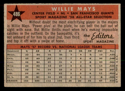 1958 Topps Baseball #486 Willie Mays A.S. Giants EX-MT 565616