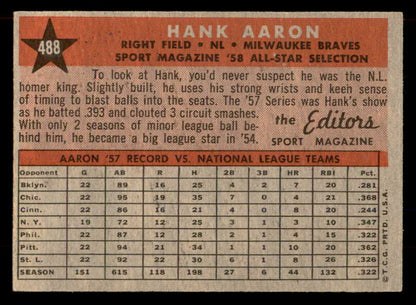 1958 Topps Baseball #488 Hank Aaron A.S. Braves EX-MT 565617
