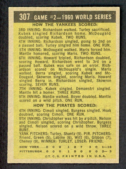 1961 Topps Baseball #307 World Series Game 2 Mickey Mantle EX-MT 565625