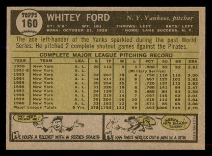 1961 Topps Baseball #160 Whitey Ford Yankees EX-MT 565631
