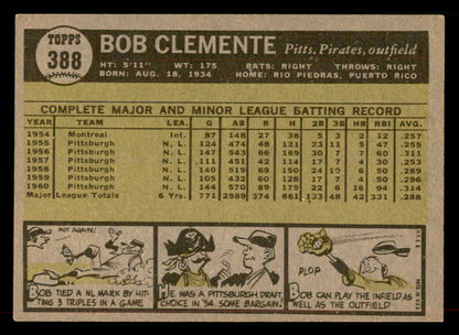 1961 Topps Baseball #388 Roberto Clemente Pirates EX-MT 565632