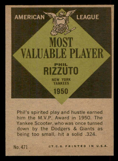 1961 Topps Baseball #471 Phil Rizzuto MVP Yankees EX-MT 565642
