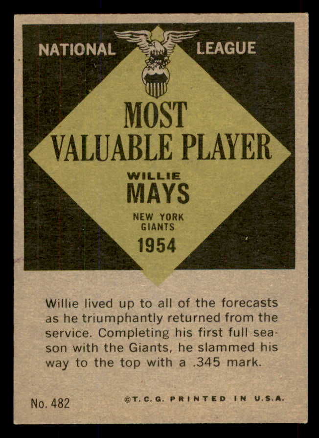 1961 Topps Baseball #482 Willie Mays MVP Giants EX-MT 565644