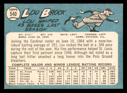 1965 Topps Baseball #540 Lou Brock Cardinals EX+/EX-MT 565649