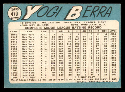 1965 Topps Baseball #470 Yogi Berra Mets EX+/EX-MT 565650