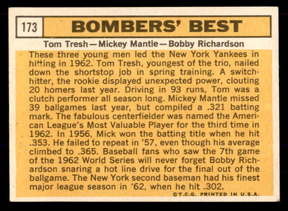 1963 Topps Baseball #173 Mickey Mantle Bobby Richardson EX-MT 565654