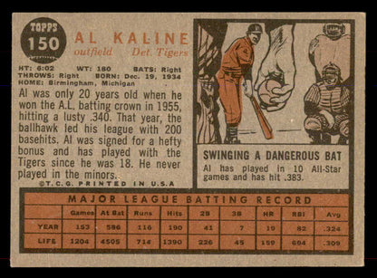 1962 Topps Baseball #150 Al Kaline Tigers EX-MT 565656