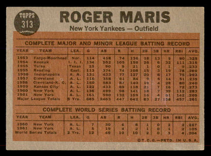 1962 Topps Baseball #313 Roger Maris IA Yankees EX-MT 565658
