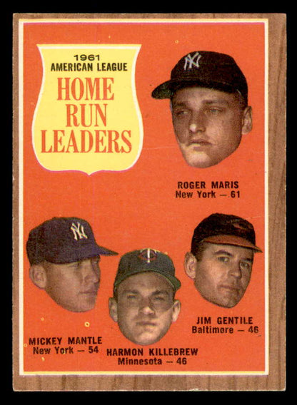 1962 Topps Baseball #053 A.L. Home Run Leaders Mickey Mantle EX-MT 565660