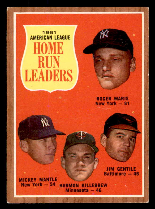 1962 Topps Baseball # 53 A.L. Home Run Leaders Mickey Mantle EX+/EX-MT 565661