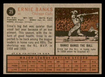 1962 Topps Baseball #025 Ernie Banks Cubs EX-MT 565663