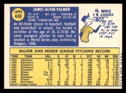 1970 Topps Baseball #449 Jim Palmer Orioles EX-MT 565676