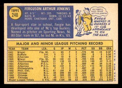 1970 Topps Baseball #240 Fergie Jenkins Cubs EX-MT 565678