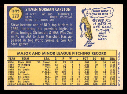 1970 Topps Baseball #220 Steve Carlton Cardinals EX-MT 565680