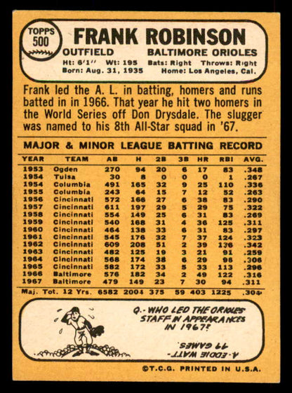 1968 Topps Baseball #500 Frank Robinson Orioles EX-MT 565687