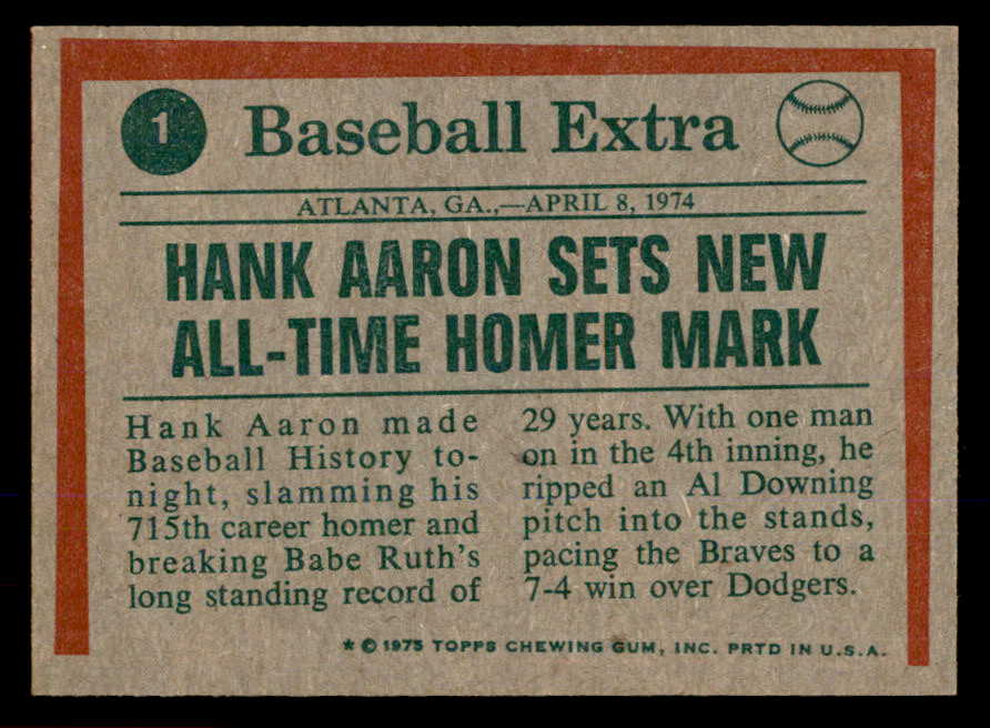 1975 Topps Baseball #  1 Hank Aaron HL Braves EX-MT 565696
