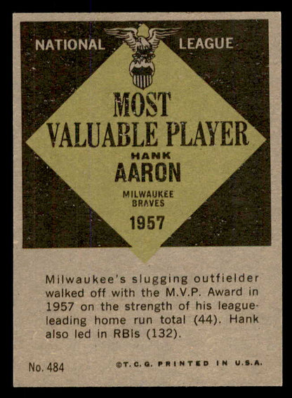 1961 Topps Baseball #484 Hank Aaron MVP Braves EX-MT 565707