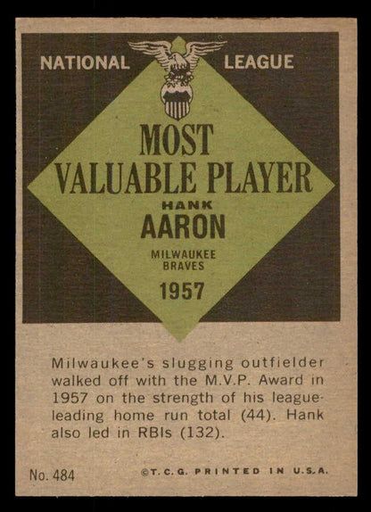 1961 Topps Baseball #484 Hank Aaron MVP Braves EX-MT 565708