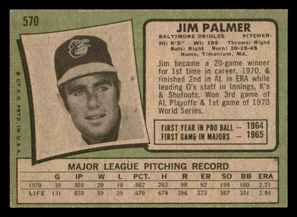 1971 Topps Baseball #570 Jim Palmer Orioles EX-MT 565711
