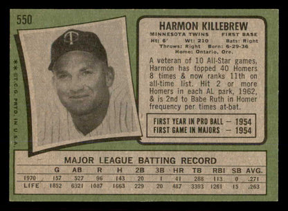 1971 Topps Baseball #550 Harmon Killebrew Twins EX-MT 565712