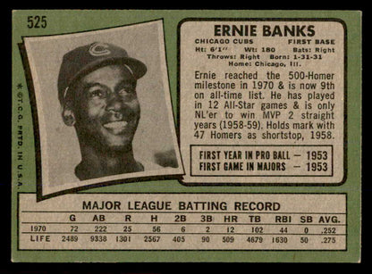 1971 Topps Baseball #525 Ernie Banks Cubs EX+/EX-MT 565714