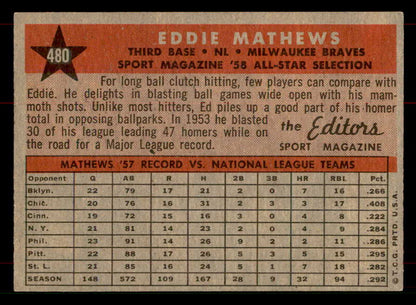 1958 Topps Baseball #480 Eddie Mathews A.S. Braves EX-MT 565721