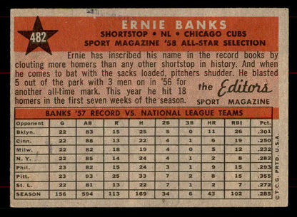 1958 Topps Baseball #482 Ernie Banks A.S. Cubs NR-MT 565722