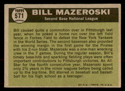 1961 Topps Baseball #571 Bill Mazeroski A.S. Pirates EX-MT 565723
