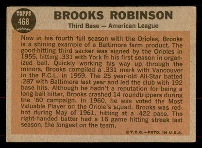 1962 Topps Baseball #468 Brooks Robinson A.S. Orioles VG-EX 565727