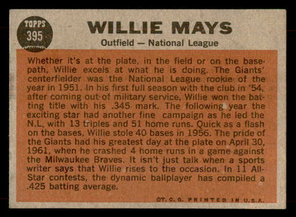 1962 Topps Baseball #395 Willie Mays A.S. Giants EX-MT 565733