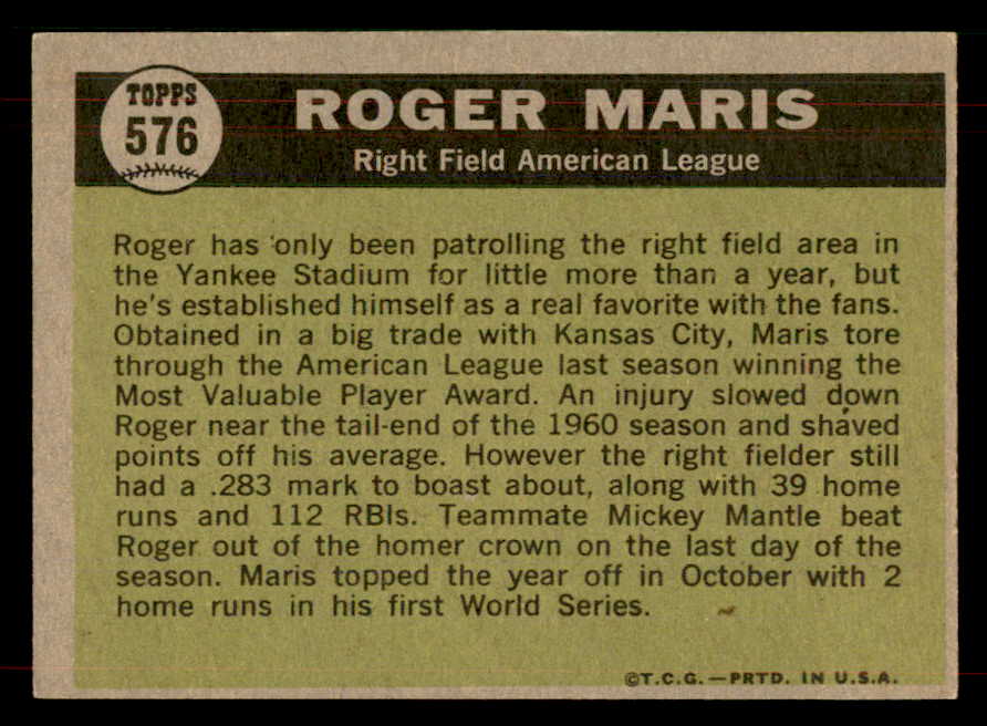 1961 Topps Baseball #576 Roger Maris A.S. Yankees NR-MT 565737