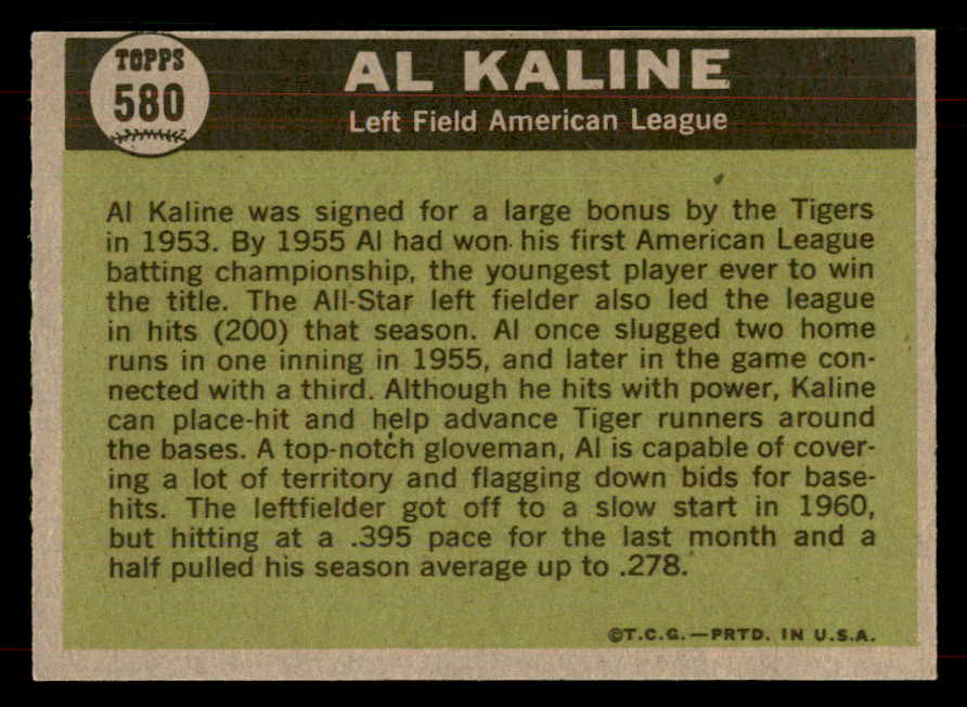 1961 Topps Baseball #580 Al Kaline A.S. Tigers EX-MT 565738