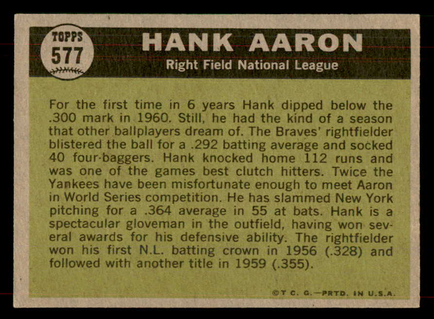 1961 Topps Baseball #577 Hank Aaron A.S. Braves EX-MT 565739