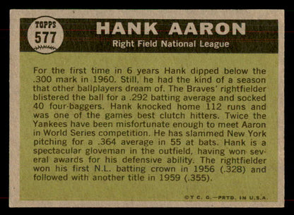1961 Topps Baseball #577 Hank Aaron A.S. Braves EX-MT 565739