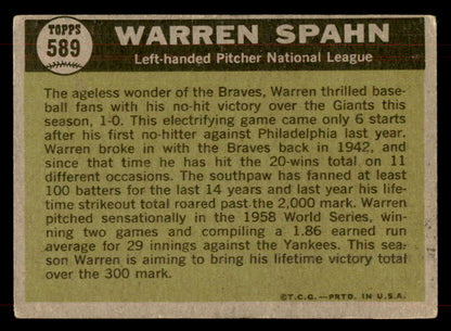 1961 Topps Baseball #589 Warren Spahn A.S. Braves VG-EX 565744