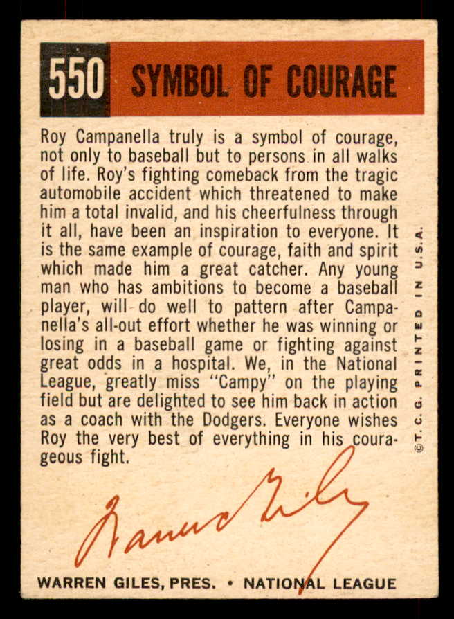 1959 Topps Baseball #550 Roy Campanella Dodgers EX-MT 565748