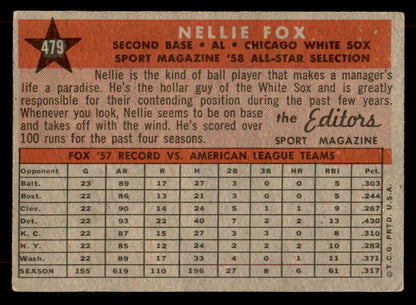 1958 Topps Baseball #479 Nellie Fox A.S. White Sox VG-EX 565754