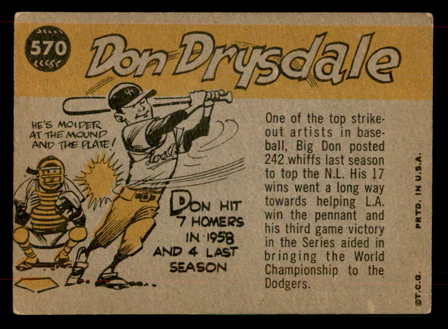 1960 Topps Baseball #570 Don Drysdale A.S. Dodgers VG-EX 565757